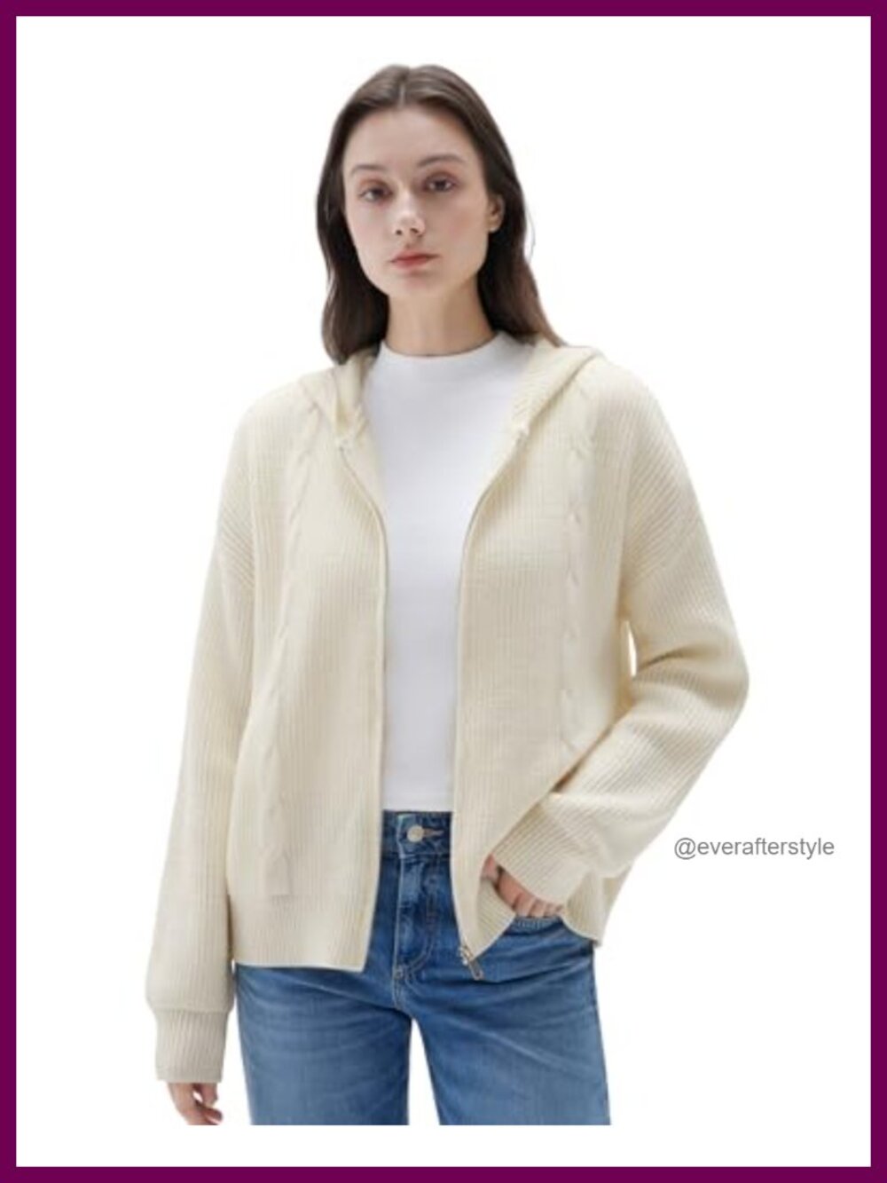 Cashmere Blend Oversized Zip Up Hooded Cardigan Sweater with Pockets